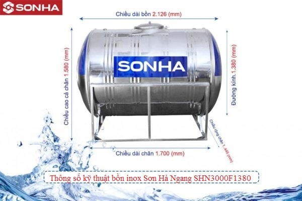 Thông số kỹ thuật Bồn nước Sơn Hà 3000L Ngang (SHN3000F1380)
