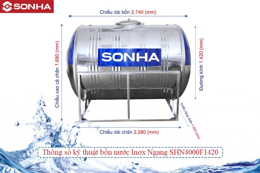 Thông số kỹ thuật Bồn nước Sơn Hà 4000L Ngang (SHN4000F1420)