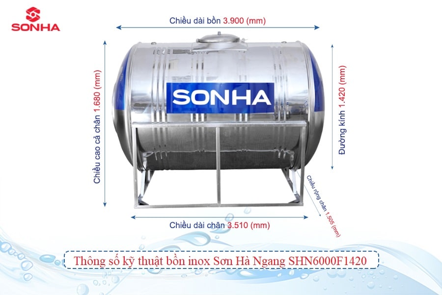 Thông số kỹ thuật Bồn nước Sơn Hà 6000L Ngang (SHN6000F1420)